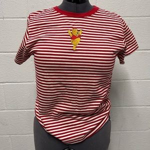 Winnie the pooh red and white striped shirt for adults USED GOOD CONDITION